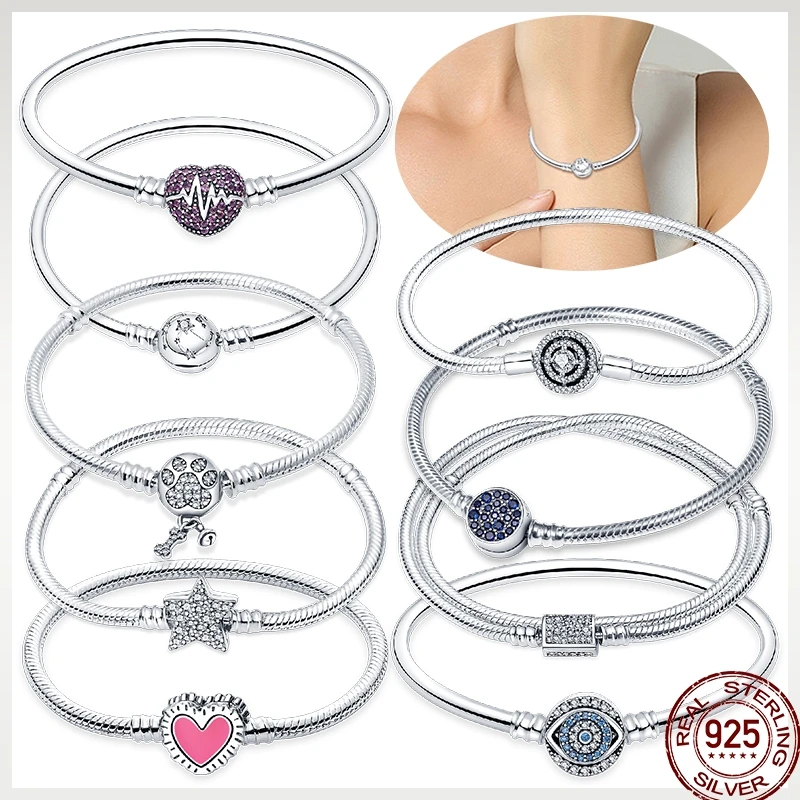 Original 925 Silver 17-21cm Tree Of Life Star Moon Bracelet For Women DIY Jewelry Birthday Jewelry Gift Women Bracelet