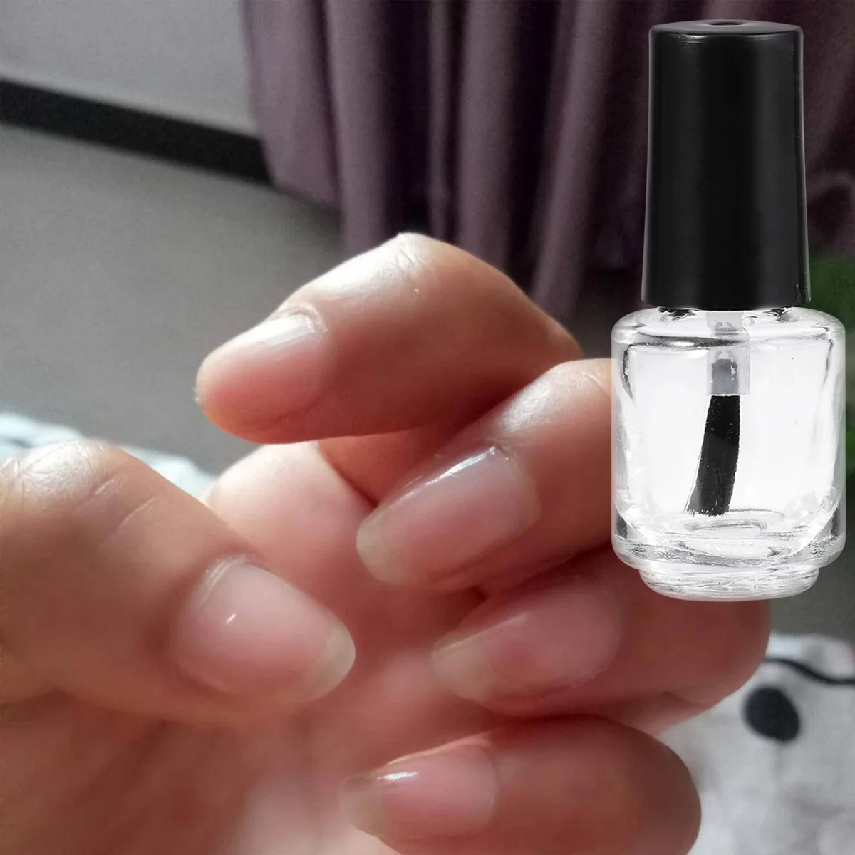 Botellas de esmalte de uñas de 20 piezas, vidrio transparente, Circular, 5Ml, tapa negra, cepillo, contenedor de uñas vacío portátil para embalaje DIY