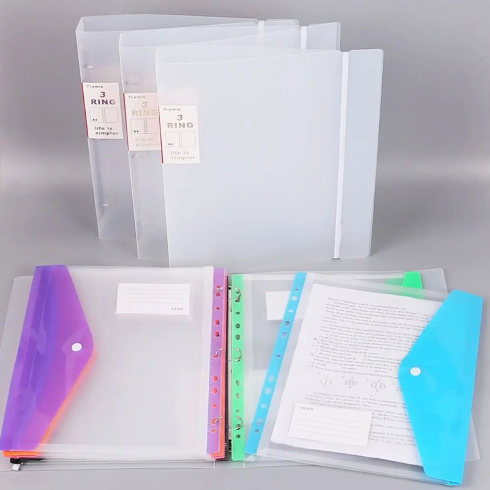 

6 pcs Simple Design Plastic Binder Folders A4 11 Holes Punched Pockets Clear Snap Closure Label Loose-Leaf Home Office