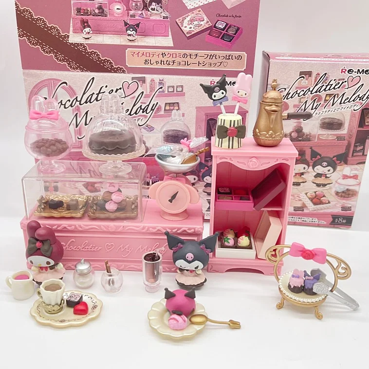 

1:1 High Quality Version Re-Ment Sanrio Characters My Melody Kuromi Chocolate Workshop Miniature Dessert Shokugan Kawaii Gifts