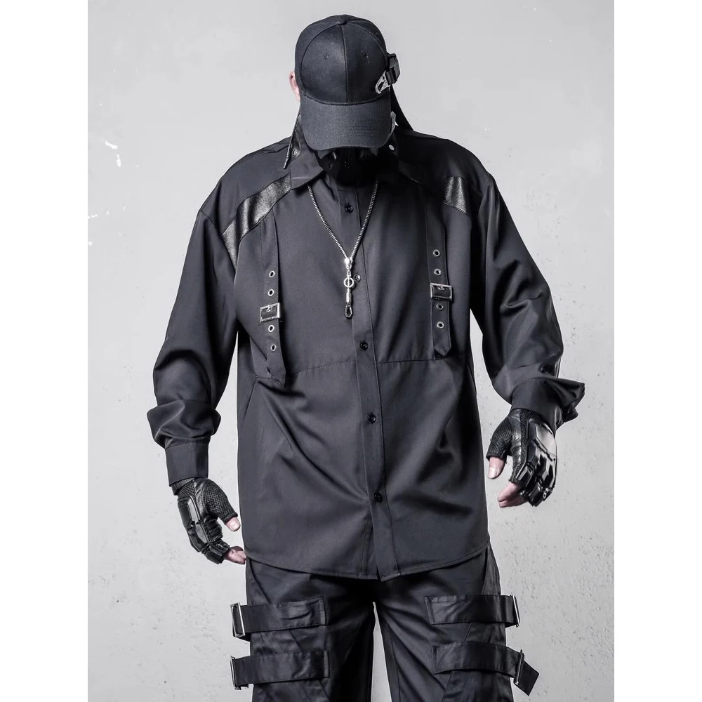 Men Functional Long Sleeve Shirts 2025 Spring Tactical Patchwork Shirt Coat Hip Hop Streetwear Men Black Tops Shirts Clothing