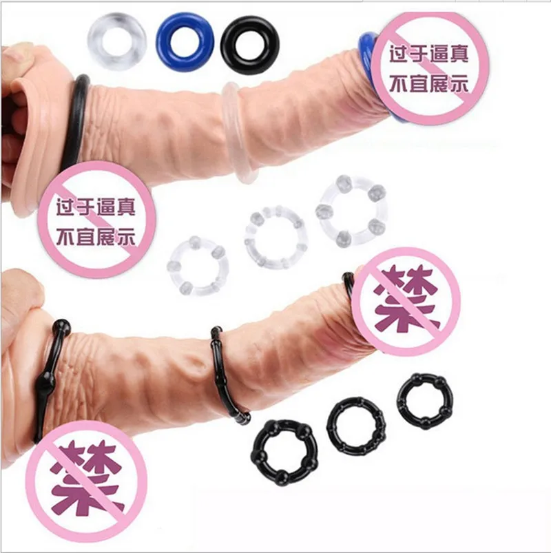 Male Blocking Tri Color Ring Box Sun Lock Sperm Ring Adult Sex Ring Transparent Penile Circumcision Ring Set