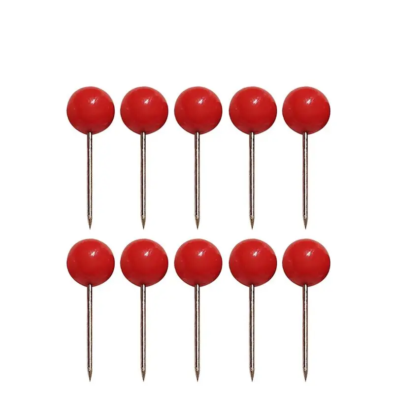 100Pcs Push Round Ball Map Tacks with Stainless Point for Office Home Crafts DIY Marking (Red)