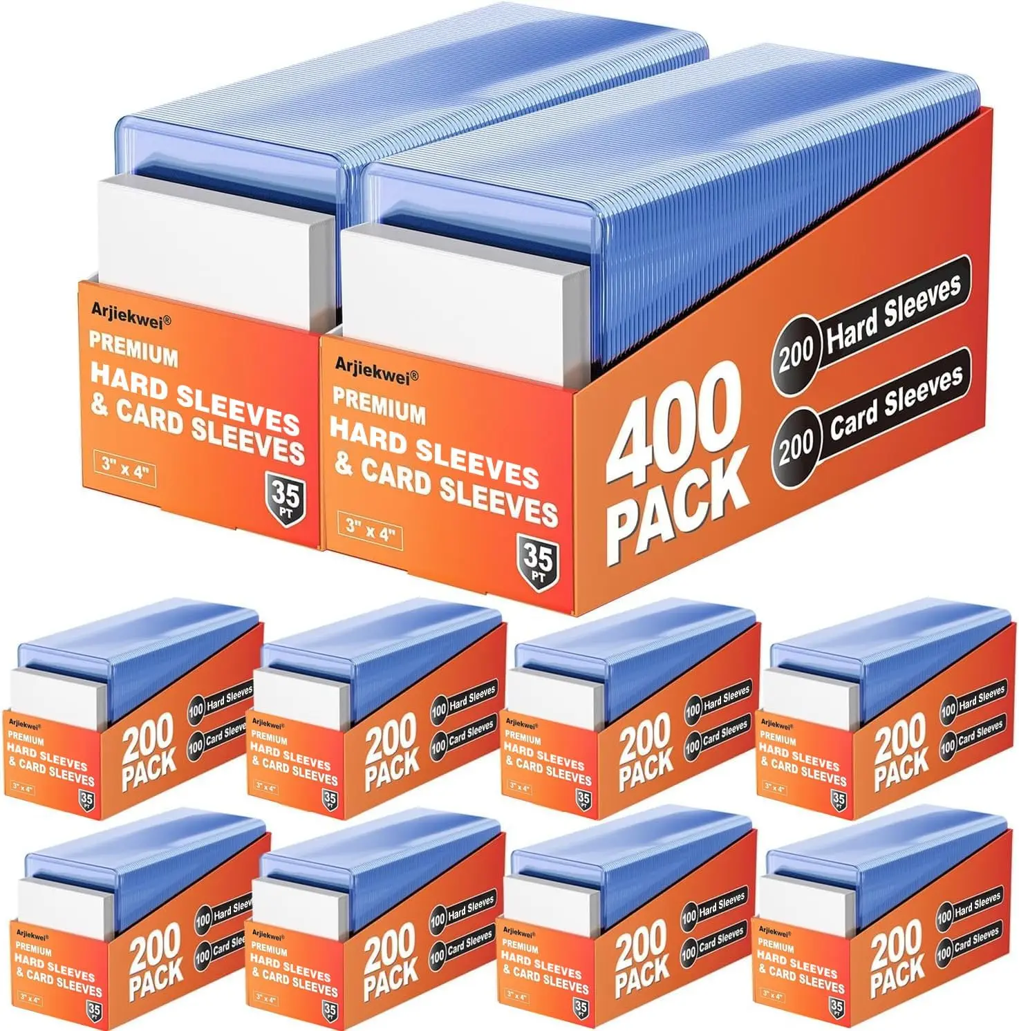 

2000 Card Sleeves Hard Plastic, 3"x4" Baseball Card Protectors for Trading Sports Football Game Cards (1000 Hard + 1000 Soft)
