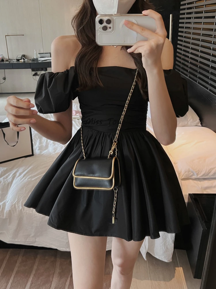 Summer Kawaii Elegant Mini Dress Women Korean Fashion Backless Sweet Cute Dress Off Shoulder Fairy Casual Short Party Dress 2022