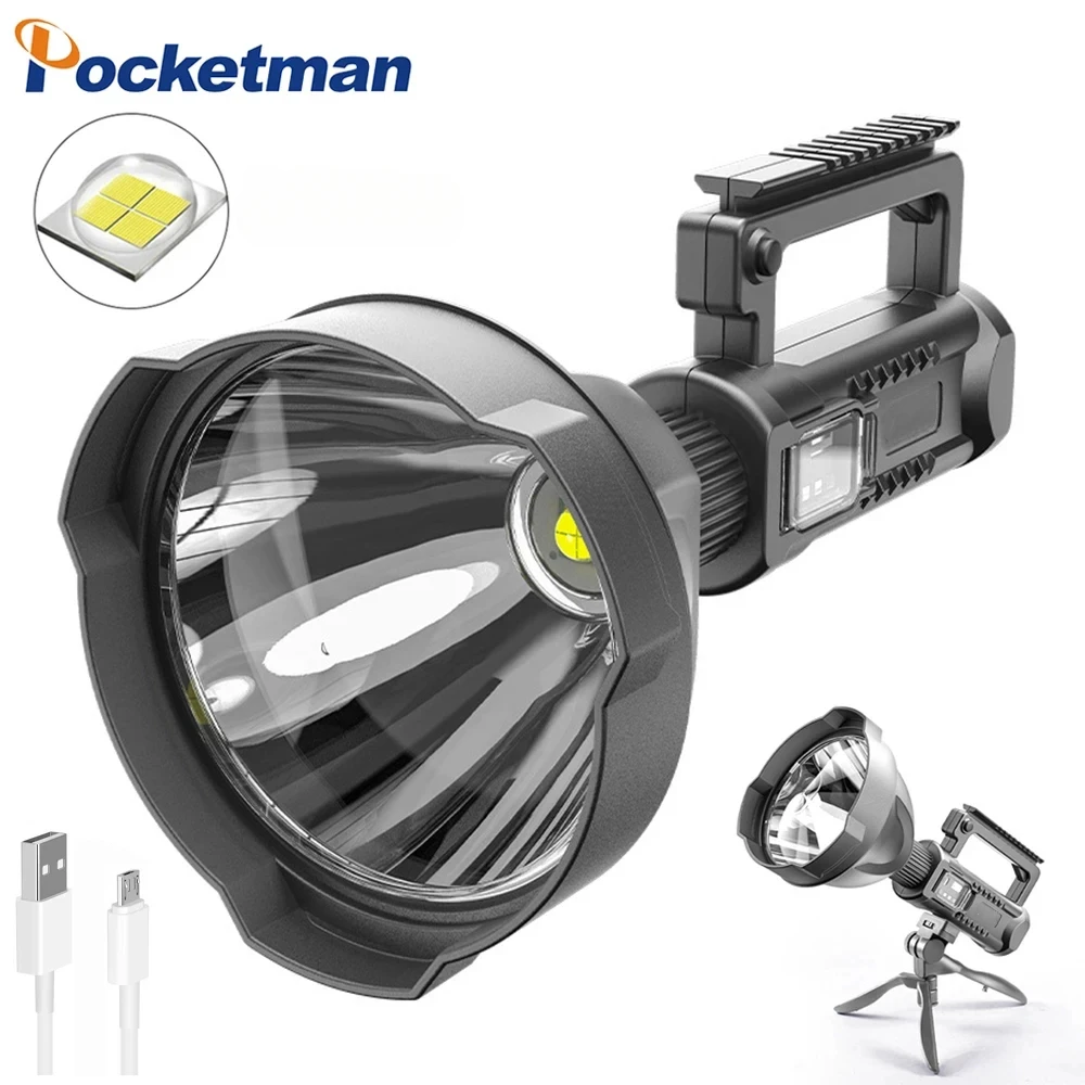 Powerful LED Portable Spotlights Flashlight Searchlight with P50.2 Lamp Bead Mountable Bracket Suitable for Expeding Patrolling