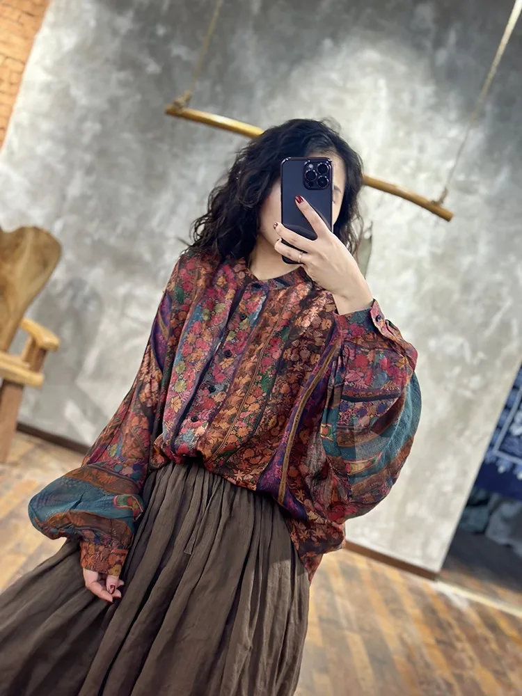 Oversized Autumn Casual Loose Shirt Women Fashion Floral Flower Graffiti Print Ladies Blouses Long Sleeve Woman Shirt Tops 2023