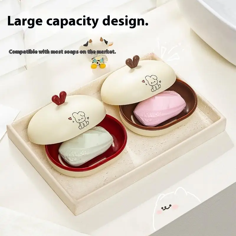 أطباق للصابون الكرتونية، صندوق صابون بلاستيكي مزدوج الطبقة، صينية صابون الحمام المنزلية، صندوق صابون الحمام مع غطاء #4