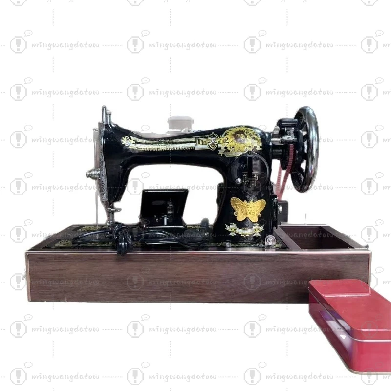 

Винтажный мотор для бытовой швейной машины с деревянной подставкой и деревянным ящиком, швейное оборудование