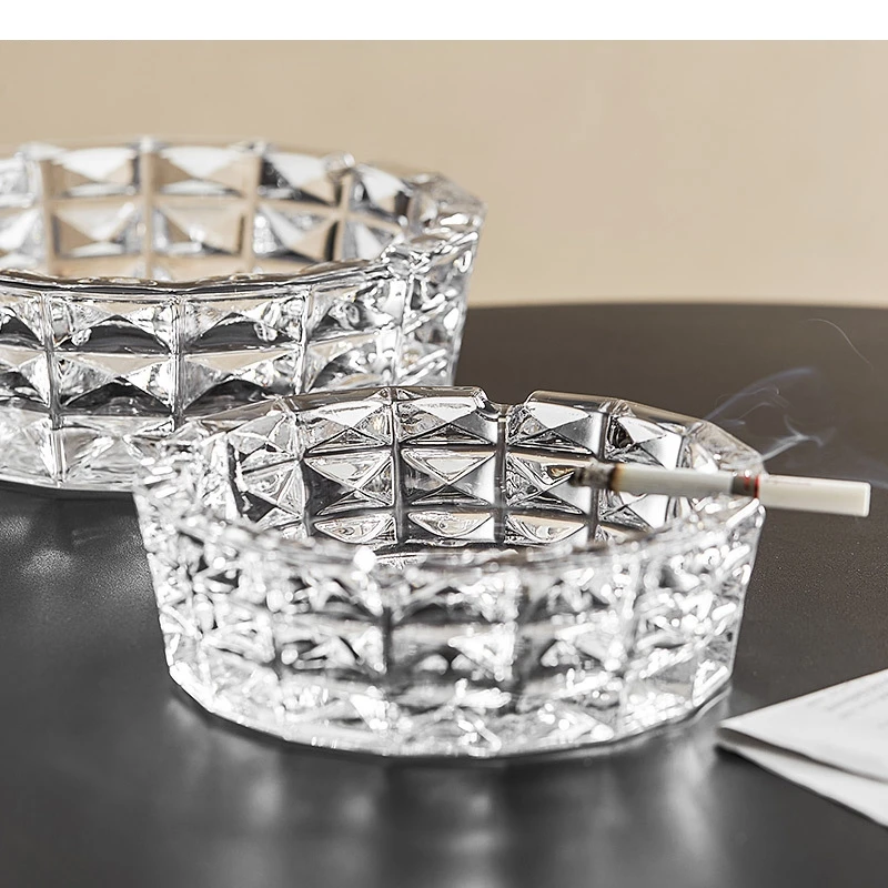 Simple Glass Ashtray Ash Tray Smoking Accessories Home Relief Pattern Cigar Storage Containers Ornament