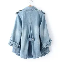 Vintage Denim short coat women Korean fashion doll collar Long sleeve cape jeans jacket Female loose Cowboy outerwear tops T251
