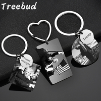Treebud Custom Photo Keychains Stainless Steel Personalized Laser Engraved Letters Pictures Logo Tag Keyring Jewelry Gifts