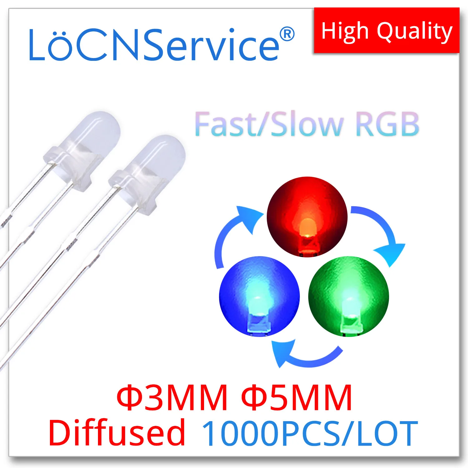 

1000PCS 3mm F3 5MM F5 Diffused Fast/Slow RGB Flash Red Green Blue Rainbow Multi Color DIP LED Bead Light Emitting Diode