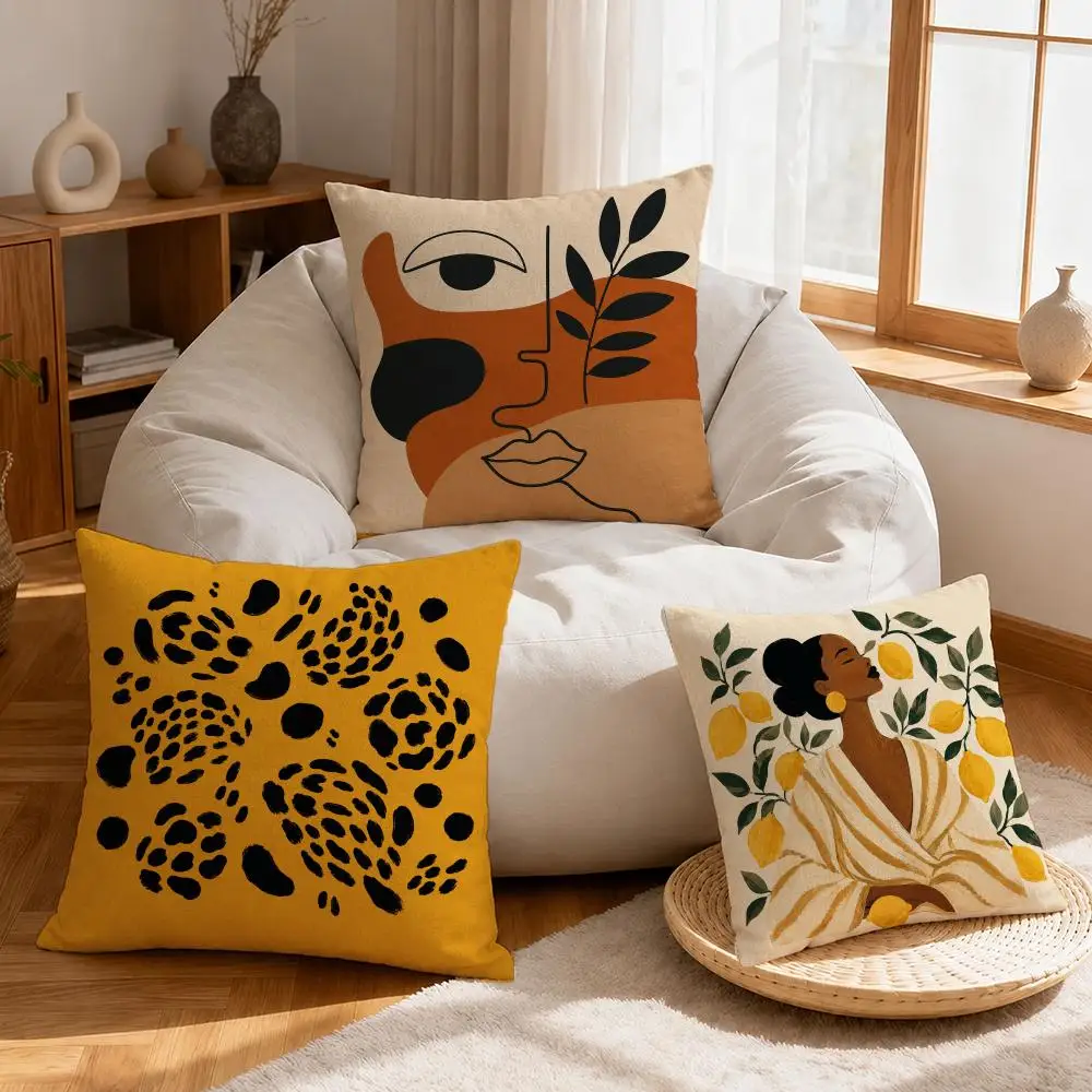 Art Art Abstract Illustration Cushion Cover Linen Anti-Mite Antibacterial Cushion Cover Invisible Zipper Sofa Decor