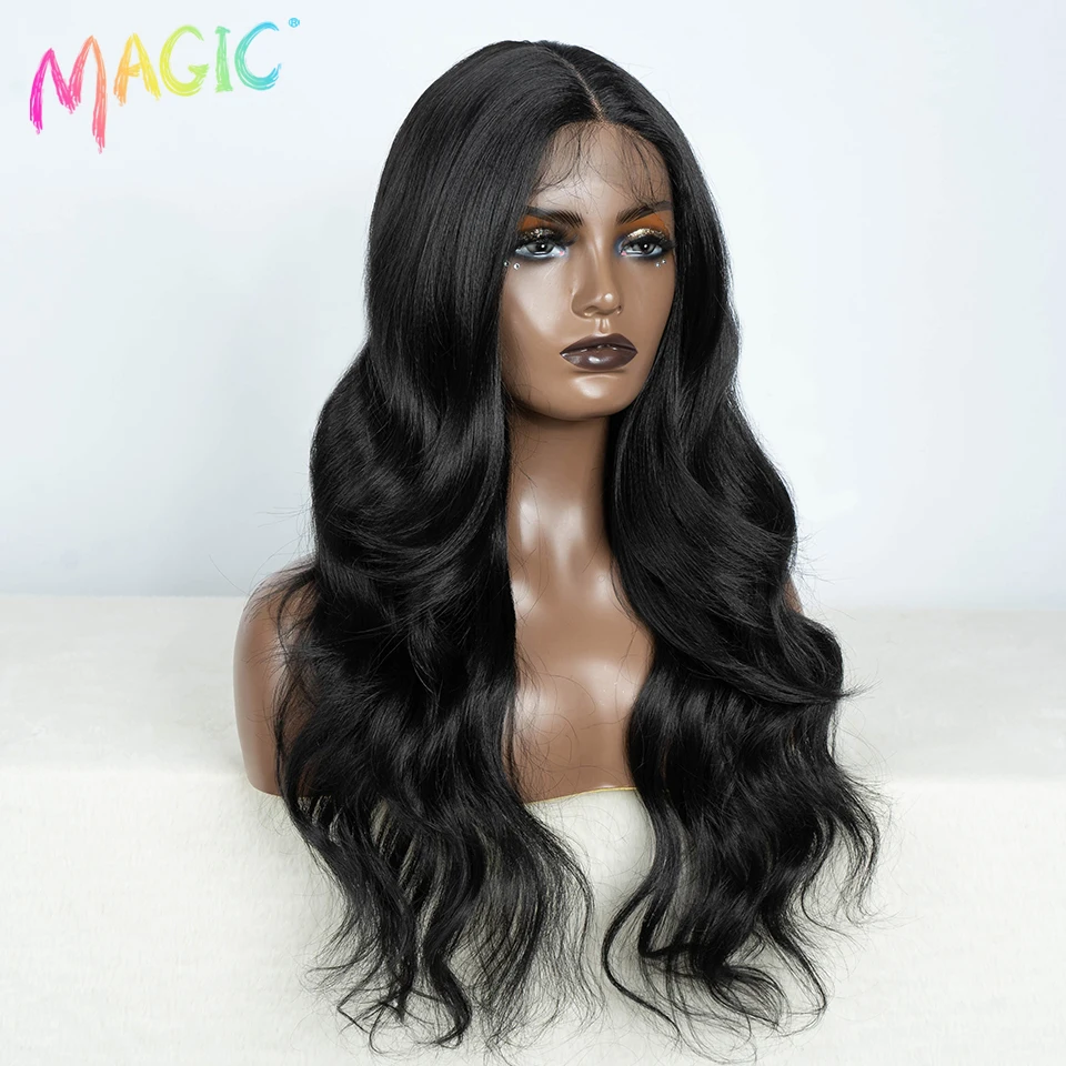 Magic Synthetic Lace Front Wigs For Women 28“ Highlight Honey Brown Body Wave Wig Ombre Blonde Lace Wig Synthetic Cosplay Wig