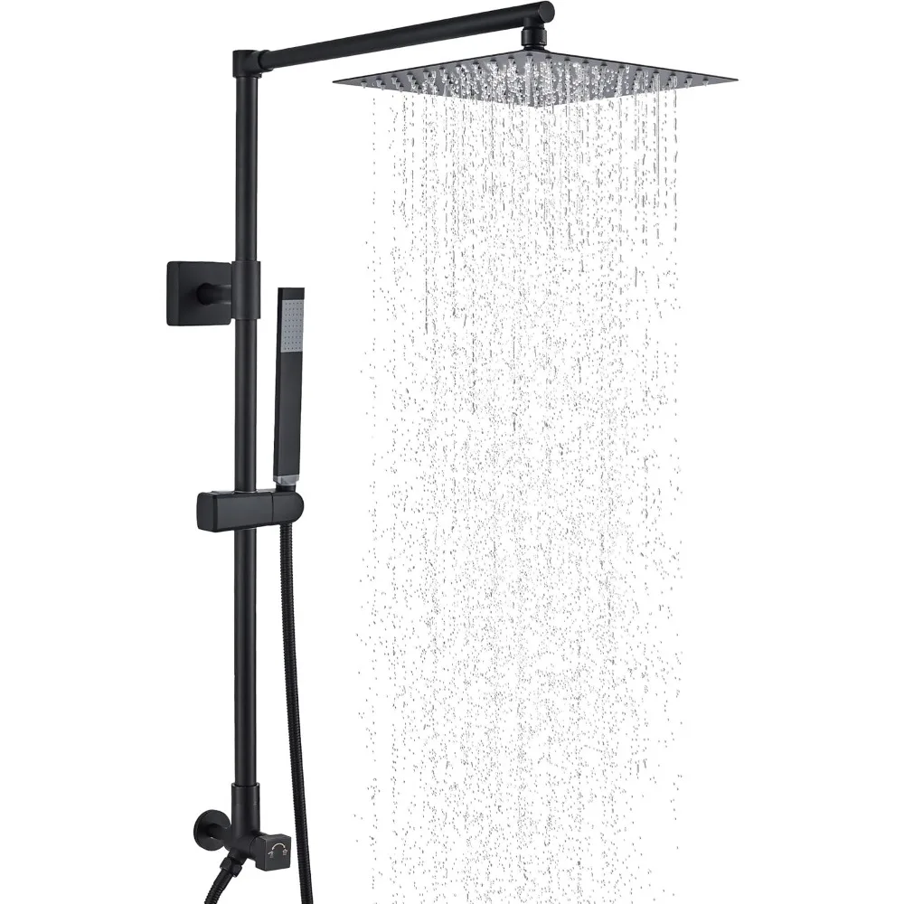 Rain Shower System--includes 10” Square Rainfall Shower Head and Handheld Shower Combo, Height Adjustable, Retrofit, 60” Hose