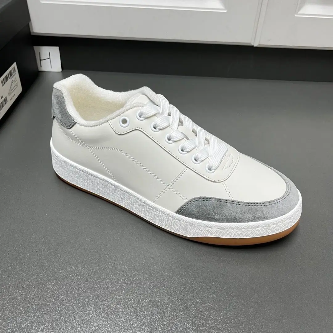 Unisex Off White Gray Color Block Fleece Lined Low Top Sneakers Suede Patchwork Casual Shoes Gum Flat Autumn Winter Warm Street Skate Footwear for Men Women