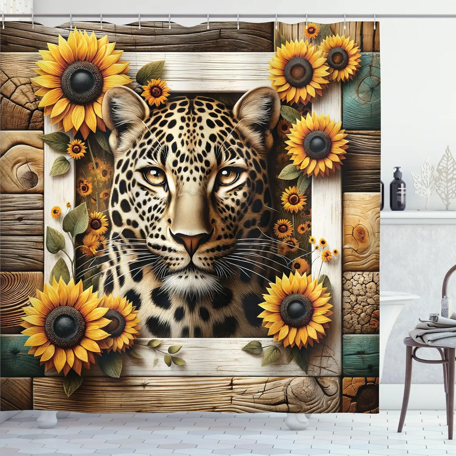 

Занавеска для душа Ambesonne с леопардовым принтом, дикие животные и цветущие красные розы на абстрактном облачном фоне, тканевая ткань для ванной комнаты