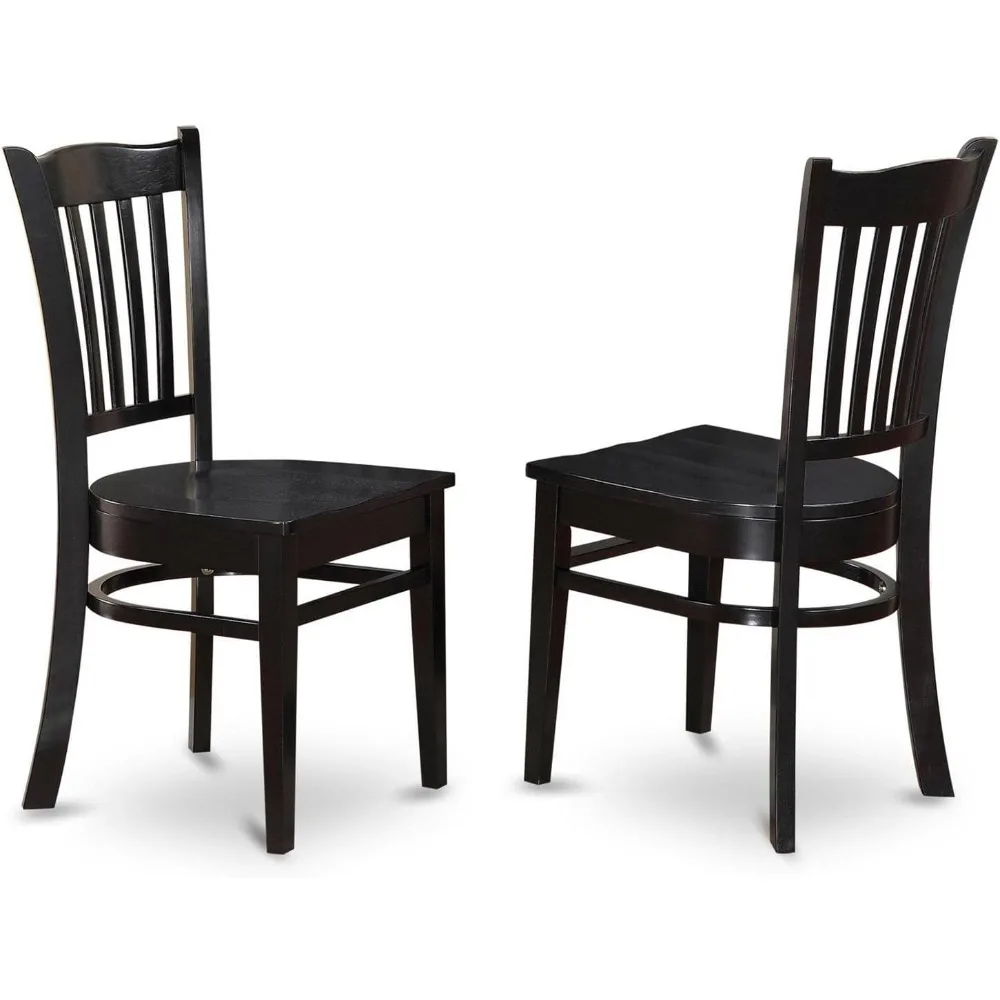 Dining Chairs - Slat Back Wood Seat Kitchen Chairs, Set of 2, Black