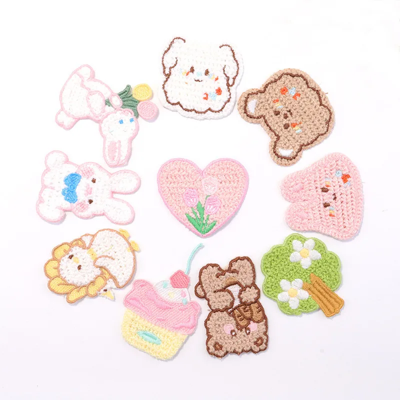 5PCS Cartoon Rabbit Bear Head Cute Animal Stickers For Kids Clothing Iron On Patch Embroidered Appliques Clothes Hats Patchs