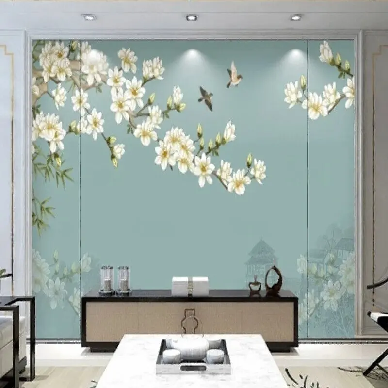 New Chinese-Style Minimalist High-end Hand-Painted Magnolia Bird Wall Decoration For TV Restaurant Coffee Shop Wall Background