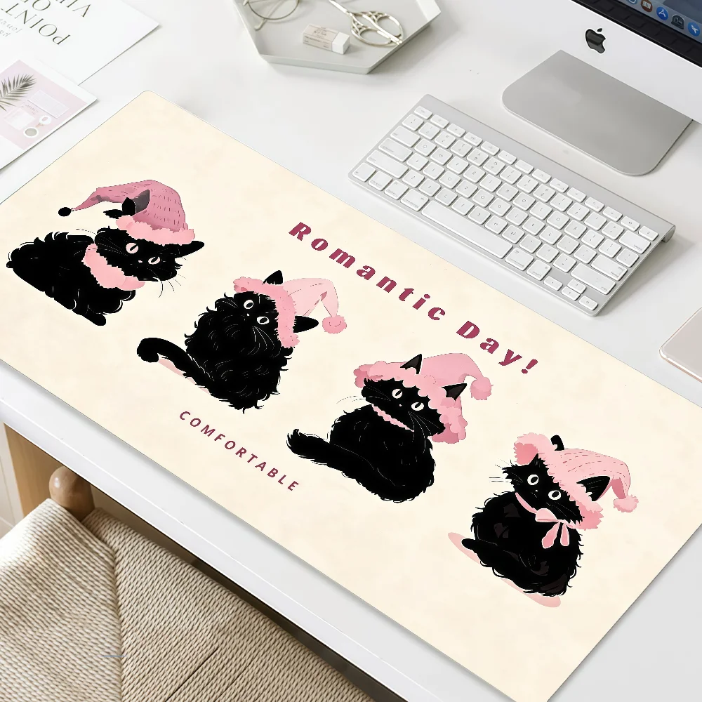 Black Mouse Pad Cat MousePad Non-slip Lockedge Office Student Pink C-Cute Gaming Thickened Large Writing Pad Cushion
