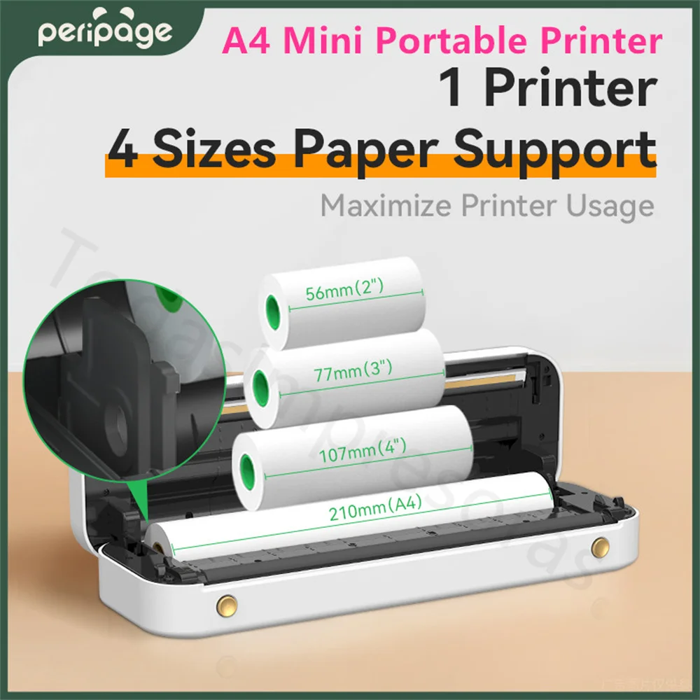 Peripage A40 Portable A4 Printer Wireless Bluetooth Phone Photo Printer Mini Inkless Thermal Paper Documents Moving Office Tools