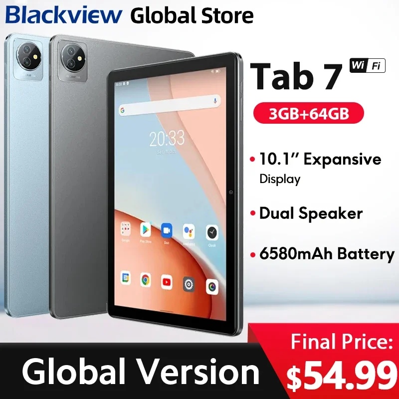 Blackview Tab 7 WIFI Tablet Pantalla HD de 10,1 pulgadas Altavoz dual 5 GB (3 + 2 ampliar) 64 GB Android 12 6580 mAh Batería Pad