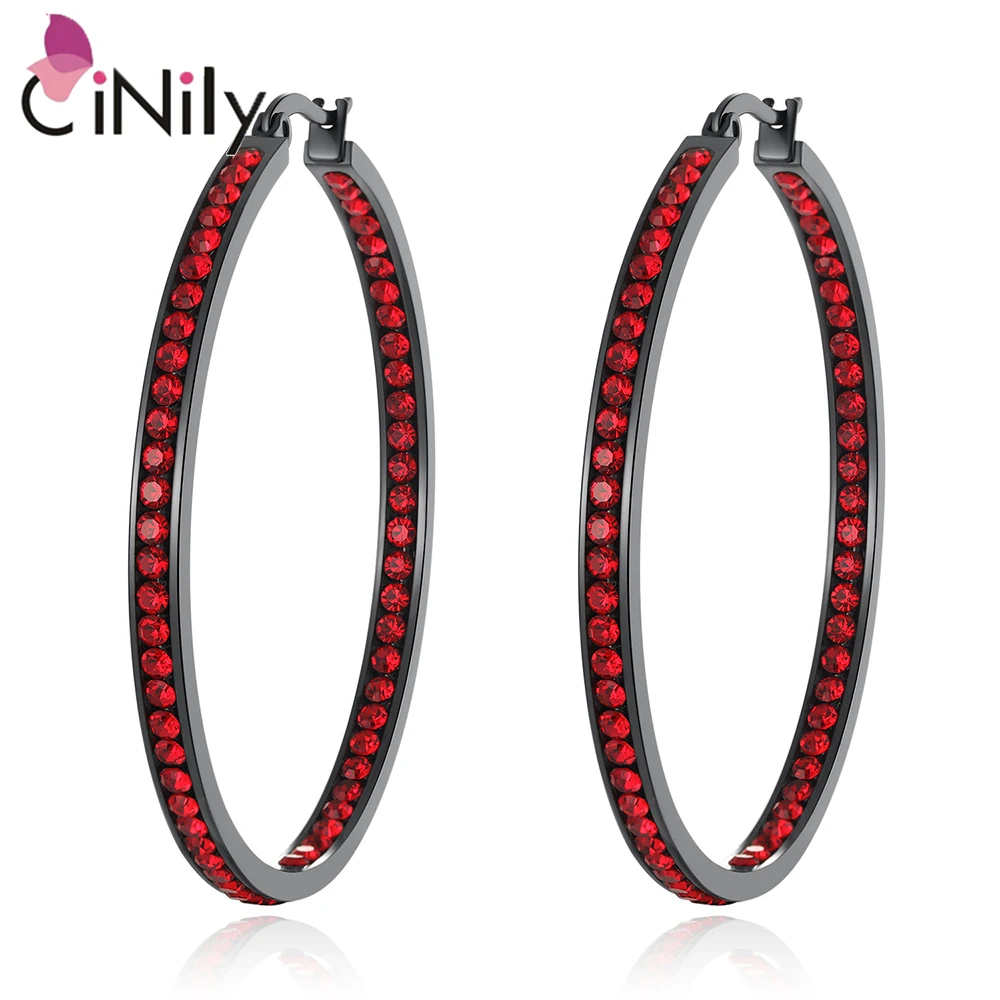 

CiNily Hoop Earrings Silver Plated Mult-colors CZ Crystal Stone Stainless Steel Big Round Punk Earring for Women Summer Jewerly