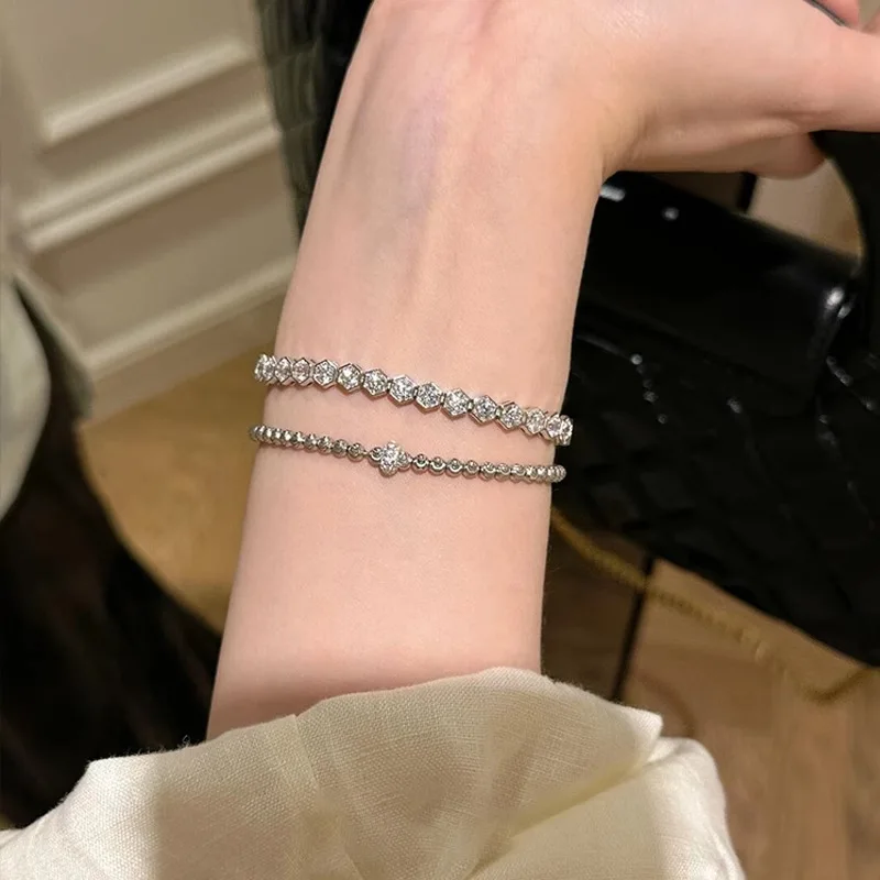 

silver 925 inlay Diamonds Hexagonal Honeycomb Bracelet for Women Fresh Exquisite Fashion Bracelets Sparkling Jewelry Gift