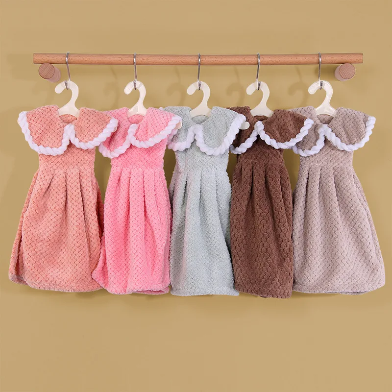 Cute Dress Hand Towels Quick-dry Absorbent Soft Children Handkerchief Microfiber Coral Velvet Touch Health Kitchen Bath Towel