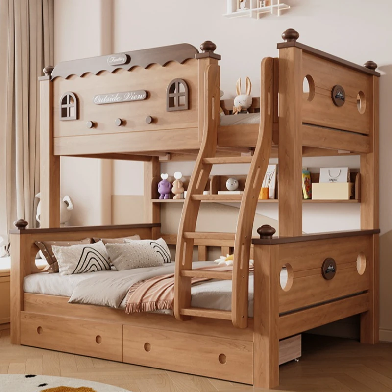 Pequeño apartamento, literas para niños, dormitorio, litera de almacenamiento de lujo, tapizada, cómoda base de cama, muebles matrimoniales