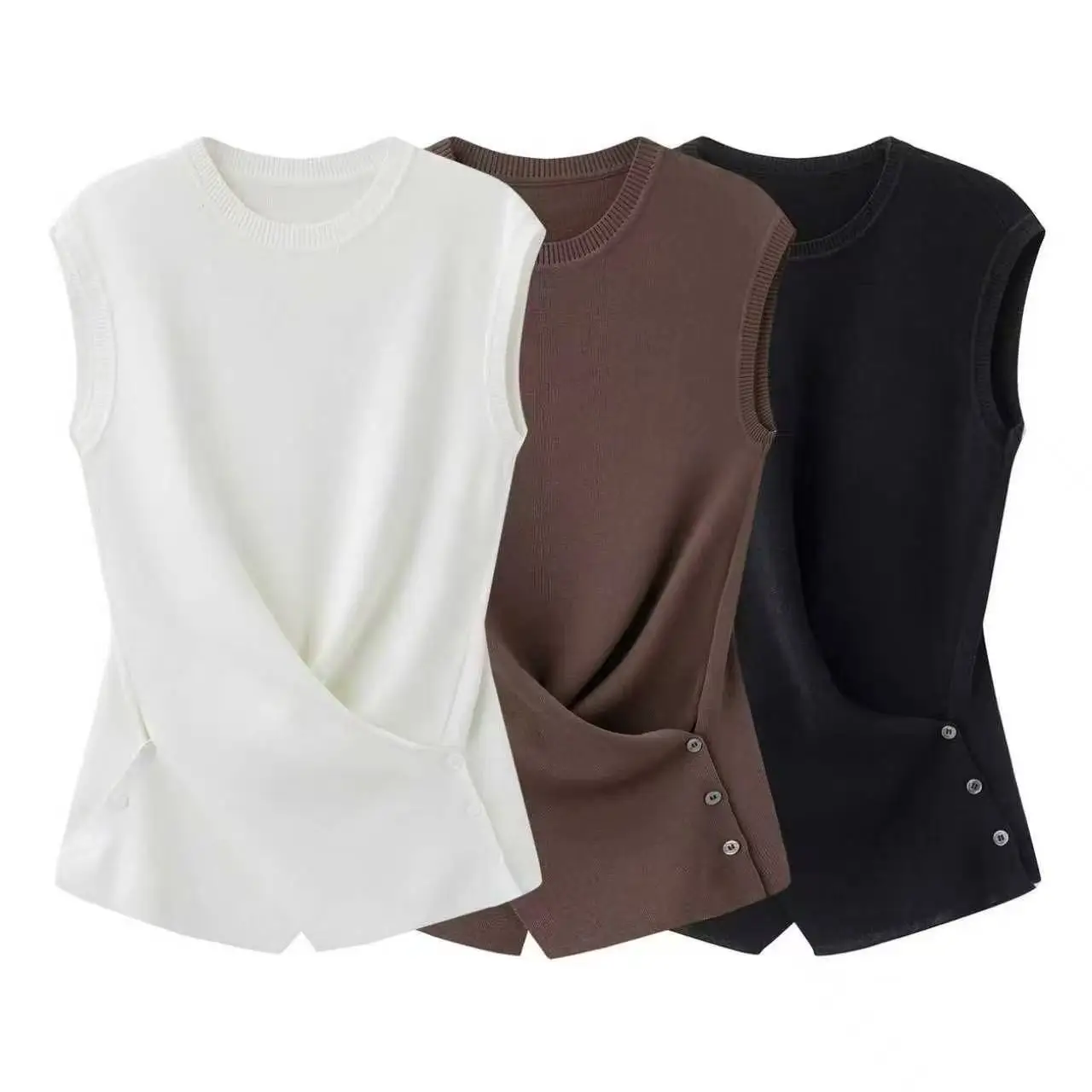Maxdutti 2026 Summer New French Casual Design Slim Fit And Slimming Round Neck Sleeveless Knitted Sweater