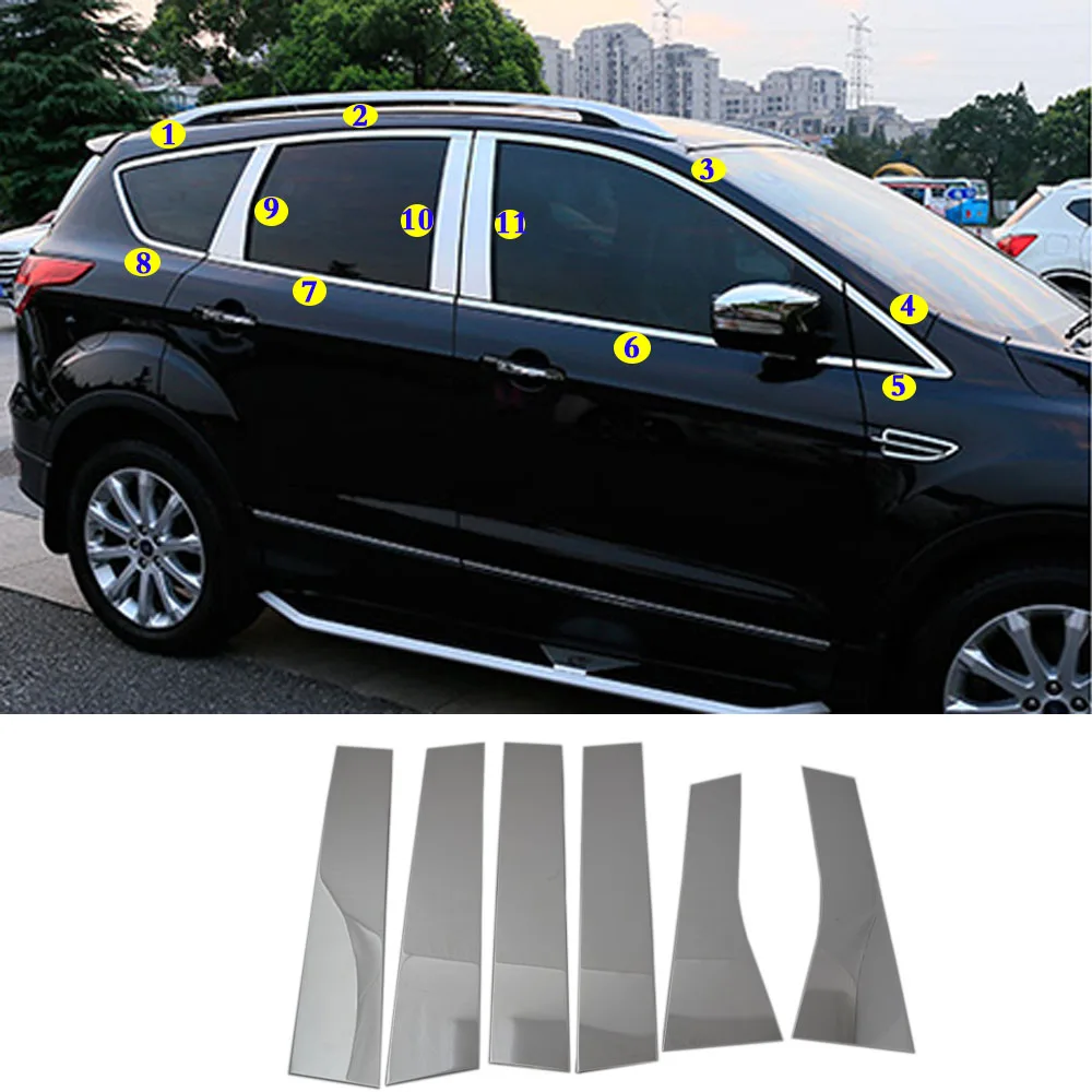 

Car Body Sticker Stainless Steel Glass Window Garnish Pillar Middle Column Trim Hood For Ford Kuga Escape 2013 2014 2015 2016