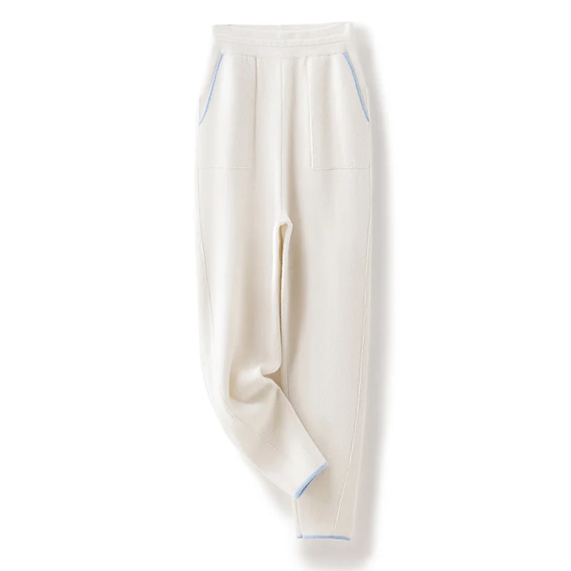 

Women Pants Autumn and Winter New 100% Cashmere Pants Soft Comfortable High-Waist Knitted Pants Female Casual Pencil Trousers