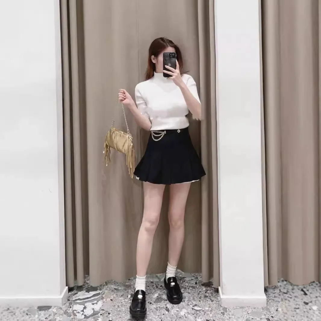 

Mini Skirt for Women 2024 New Spring Summer Contrasting Color High Waist Casual Bubble Short Jupe