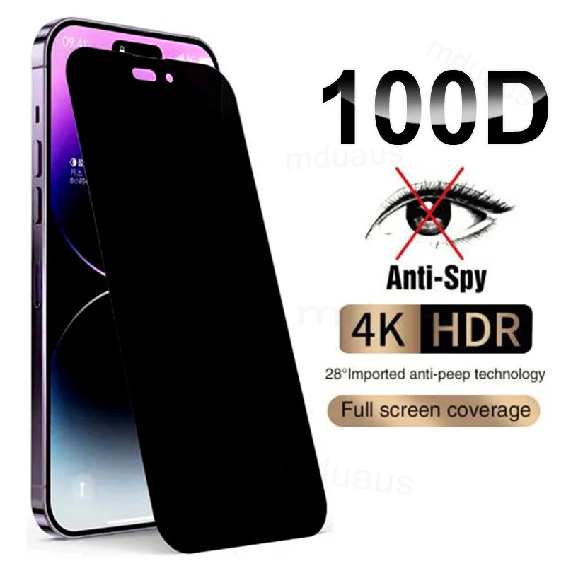 100D Anti Spy Protective Glass For iPhone 14 13 12 mini 11 Pro Xs Max X XR Privacy Screen Protector Iphone 7 8 6 Plus SE Film