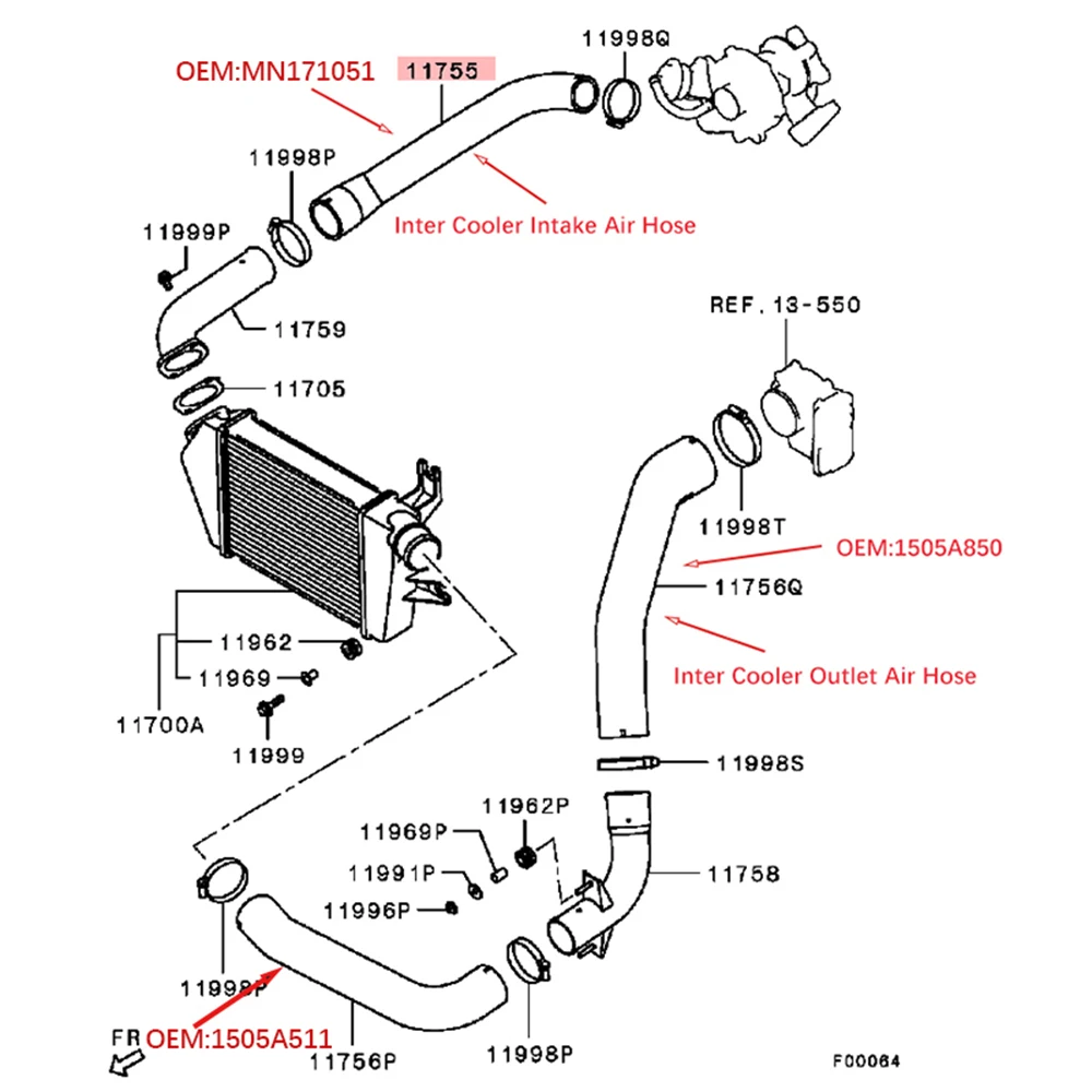 Intercooler Hose for Mitsubishi Nativa Pajero Sport L200 Triton 4D56 2.5D Inter Cooler Air Pipe 1505A850 1505A511 MN171051