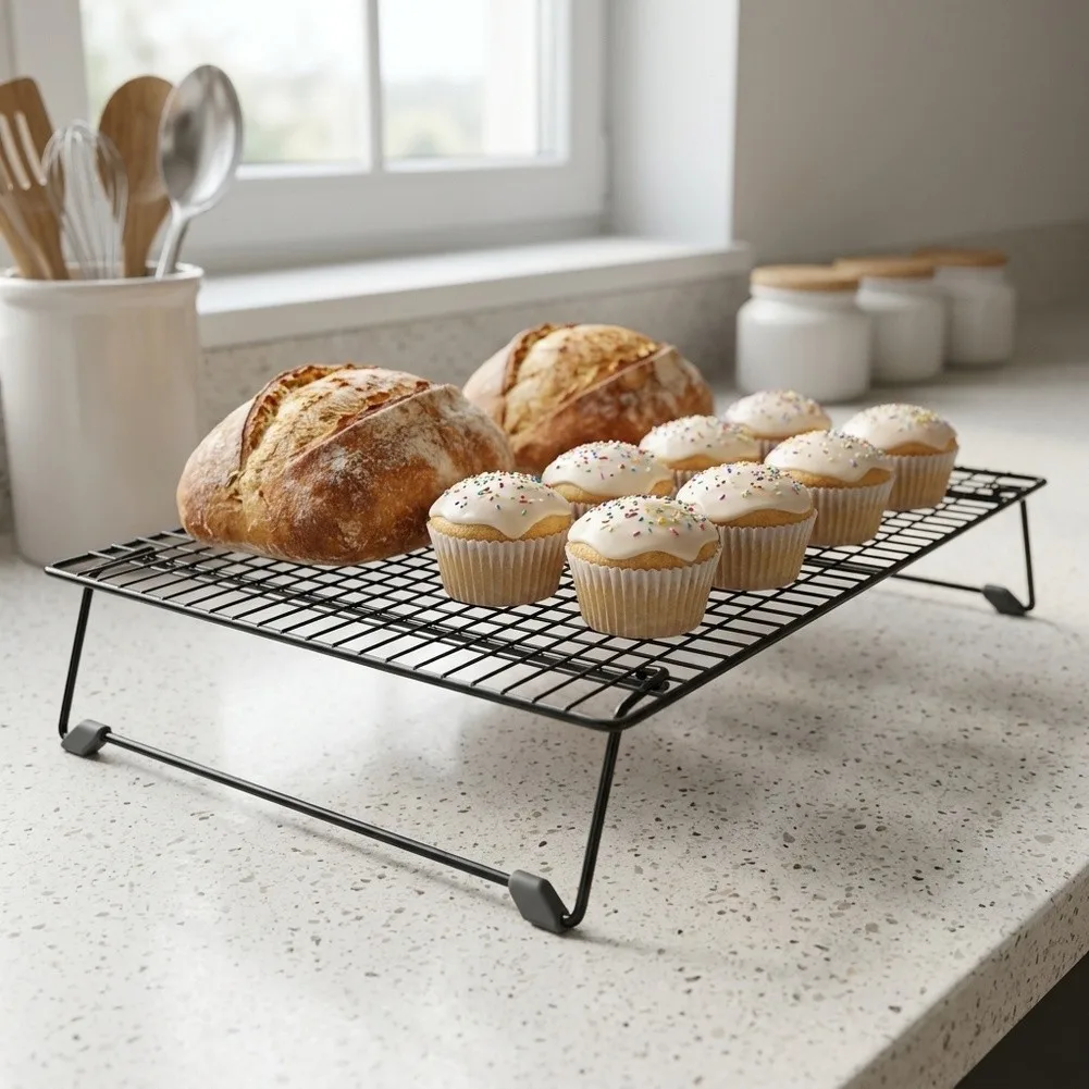 Carbon Steel Foldable Cooling Rack for Kitchen Use Tight Mesh Design Prevents Small Items from Falling Through