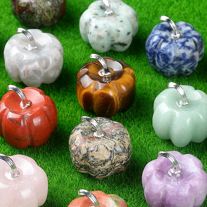 

1Pc 30mm Natural Healing Crystals Stone Pumpkin Statue Crafts Gemstone Cute Figurine Home Decorations Halloween Ornament Gifts