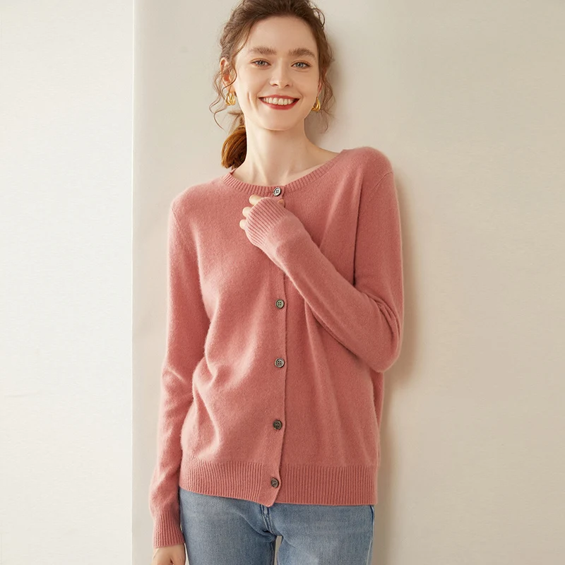 

2024 New Crewneck Cashmere Cardigan Women 100 Pure Cashmere Sweater Coat Autumn and Winter Sweater Loose Plus Size Top