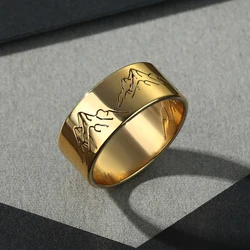 Kinitial April Stainless Steel Mountain Ring for Him - Wide Rings - Men's Rings - Anniversary Gifts - Outdoor Jewelry