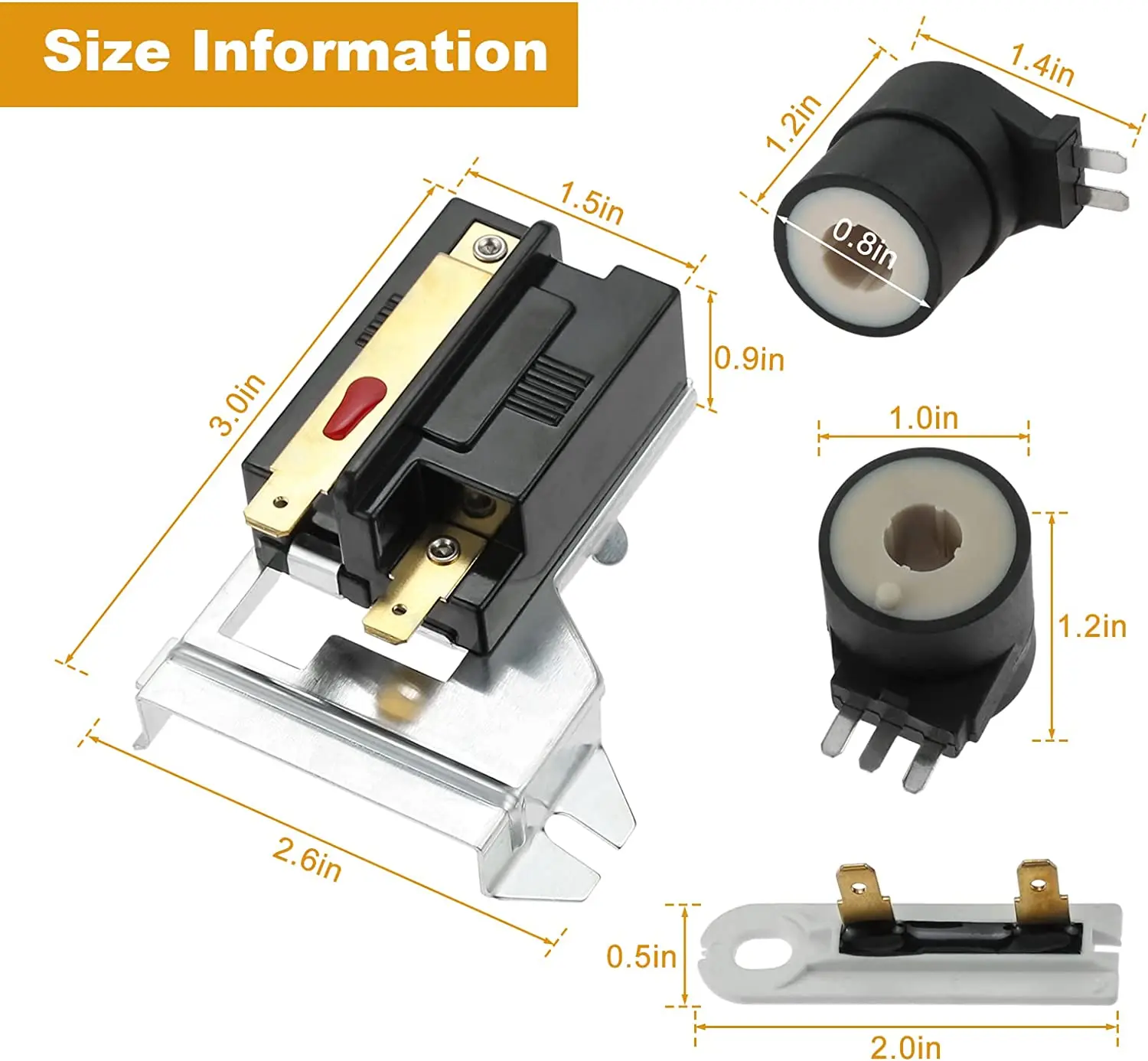 3pcs/kit 338906 Dryer Flame Sensor 279834 Gas Valve Ignition Solenoid Coil 3392519 Thermal Fuse fit for Whirlpool Maytag Kenmore