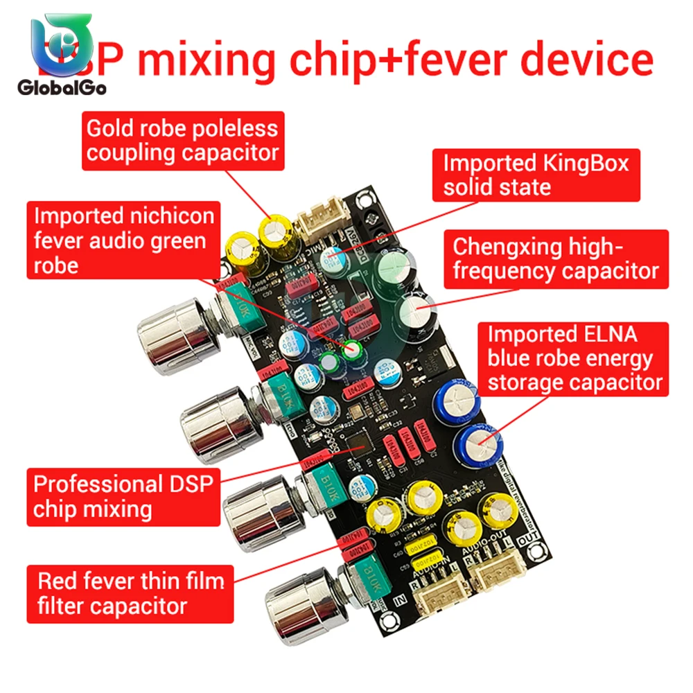 DC 8-26V Fever الكاريوكي لوحة تردد ميكروفون الكاريوكي الغناء الجبهة المستجيب المجلس DSP خلط مكافحة العواء أمبير