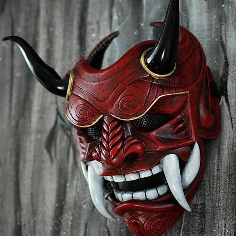 Hannya Dämonenmaske Japanischer Oni Samurai Noh Kabuki Roter Prajna Latexmasken Erwachsene Unisex Halloween Cosplay Requisiten – Detail 7