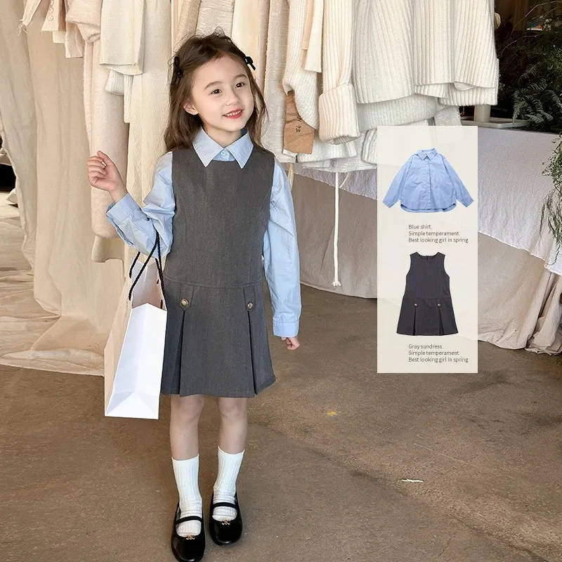 

2025 Girls' Spring and Autumn Clothing Elegant College Style Vest Skirt Shirt Two-Piece Skirt Suit