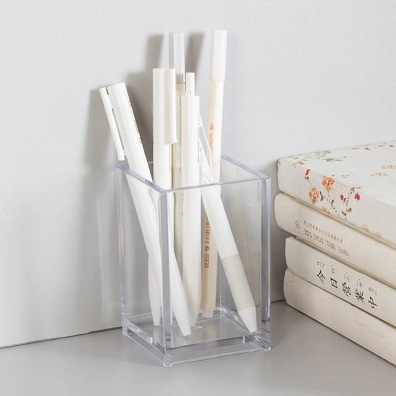 Clear Acrylic Pen Holder Desk Organizer Storage Box School Office Stationery Gift