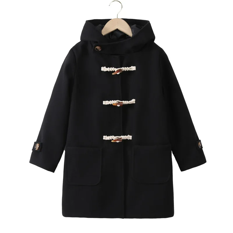 

Шерстяное пальто для девочек в консервативном стиле, осень-зима 202, теплая утепленная куртка с капюшоном, повседневная модная верхняя одежда для детей-подростков 10–12 лет