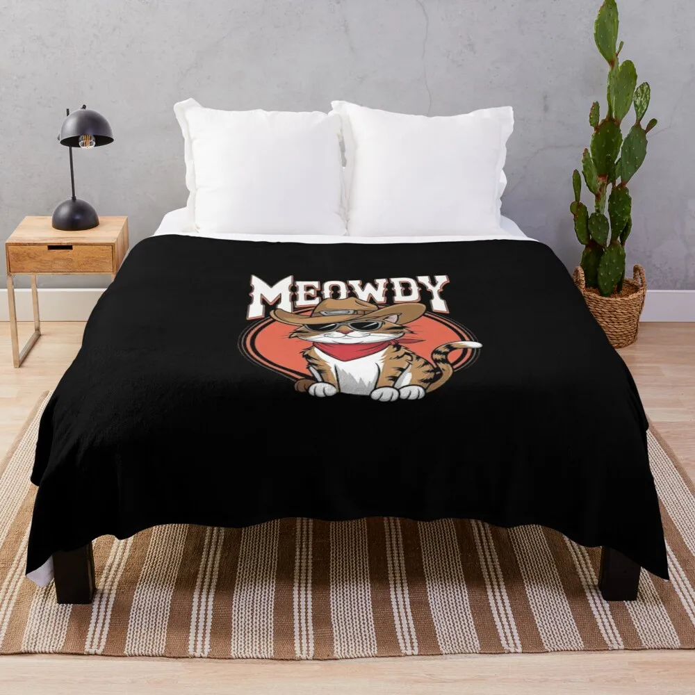 

Cute Cowboy Cat with Meowdy Throw Blanket Beautifuls Cute Thermal Fashion Sofas Blankets