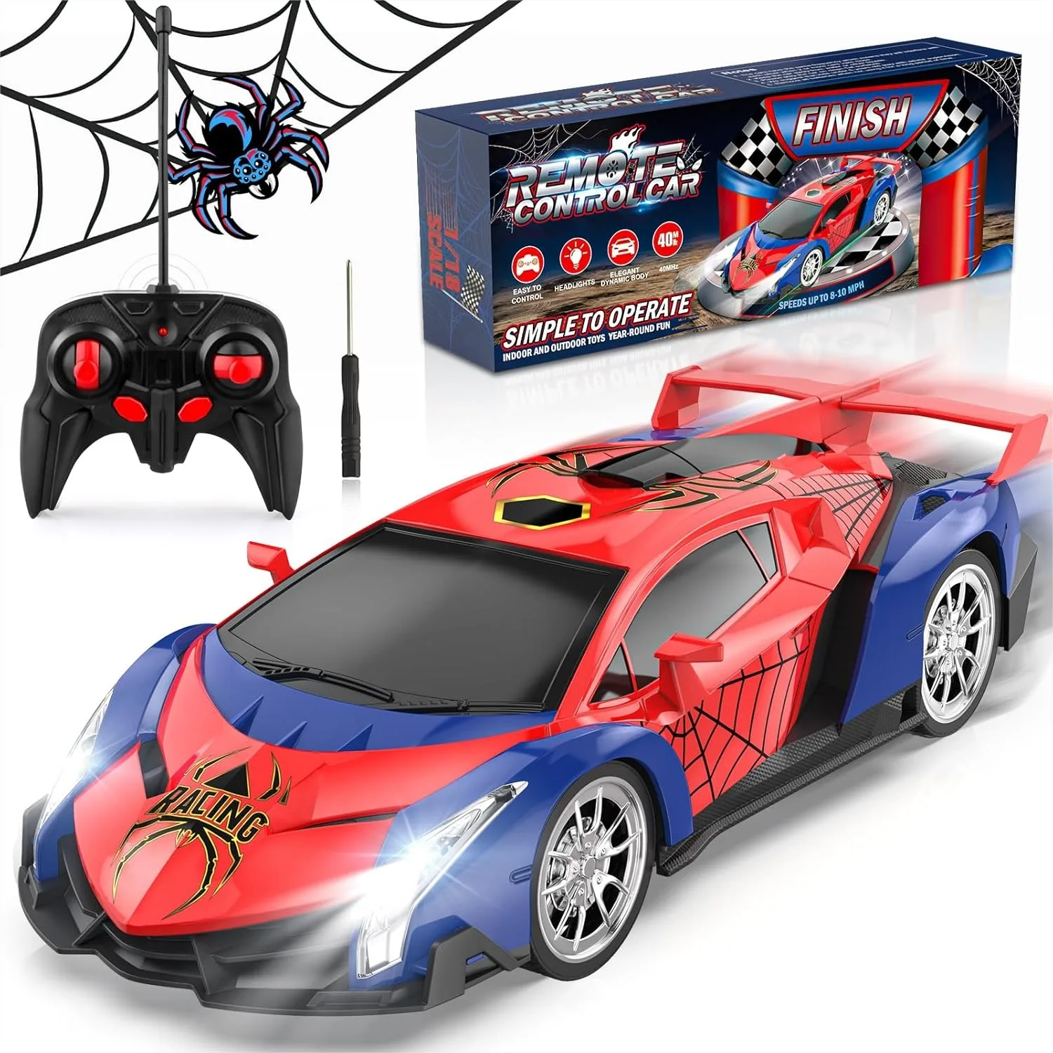 

Remote Control Car For Kids 1:18 Scale RC Cars With Lights 40MHz Controller High Speed Racing Toy For Boys Girls Ages 3-8